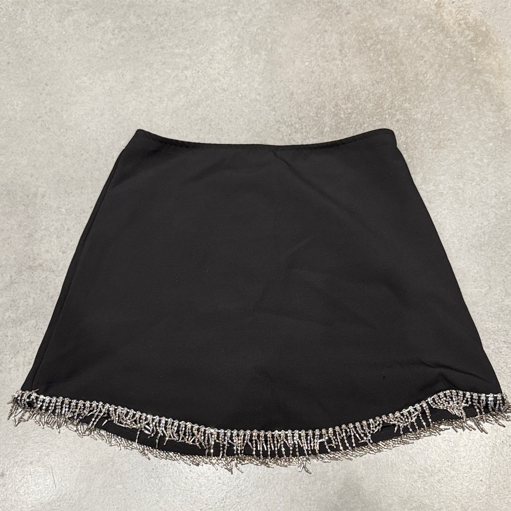 Lulu's Black Mini Skirt with Silver Fringe